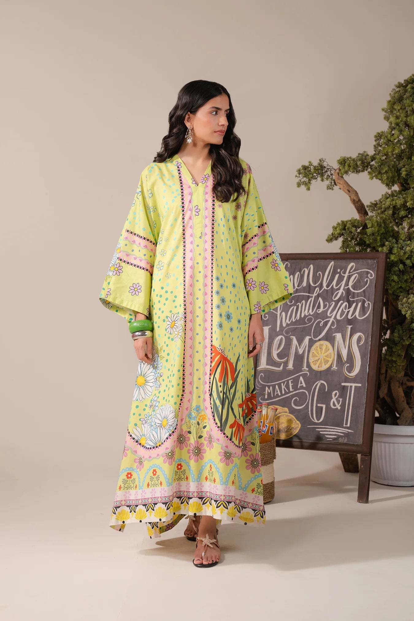 Vibrant Pakistani long dress – 1 piece lawn maxi ideal for festive or casual wear during Azadi Sale