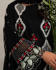 View 3 piece black lawn suit unstitched - monochrome Pakistani women fabric geometric prints