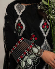 View 3 piece black lawn suit unstitched - monochrome Pakistani women fabric geometric prints