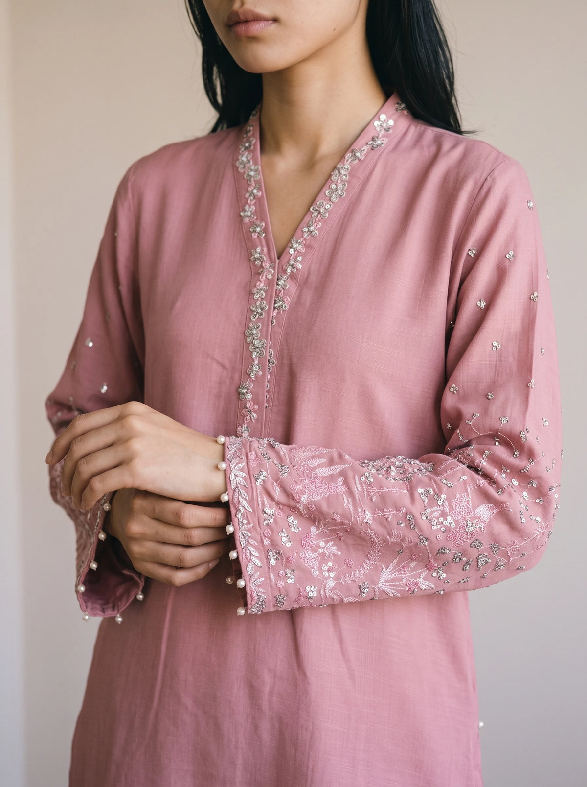 2 Piece Embroidered Raw Silk Suit