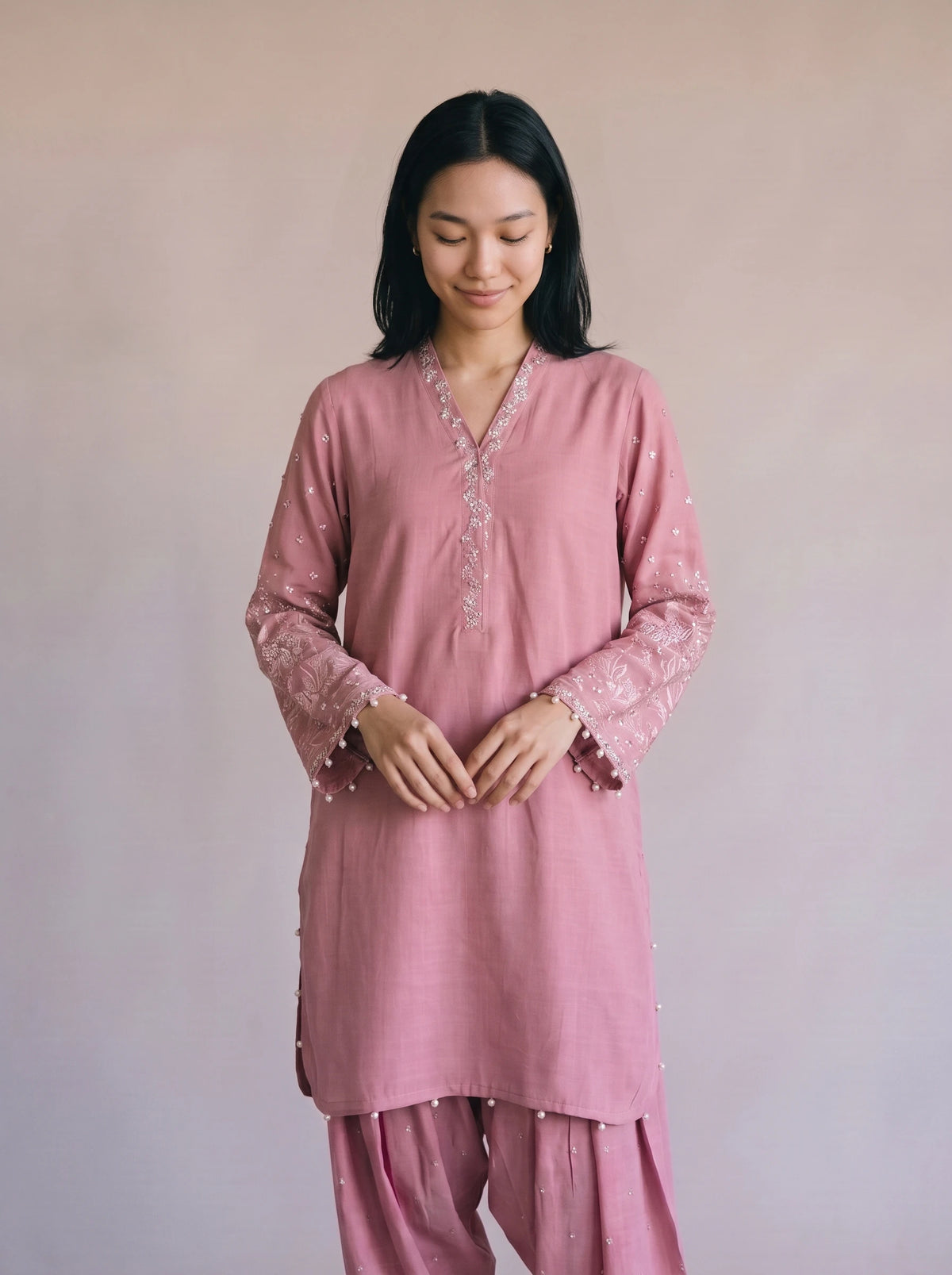 2 Piece Embroidered Raw Silk Suit