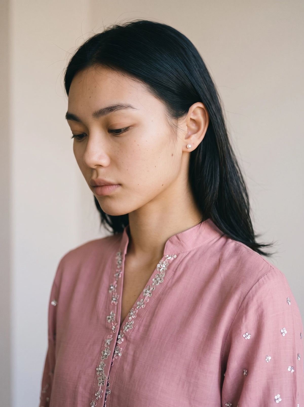 2 Piece Embroidered Raw Silk Suit