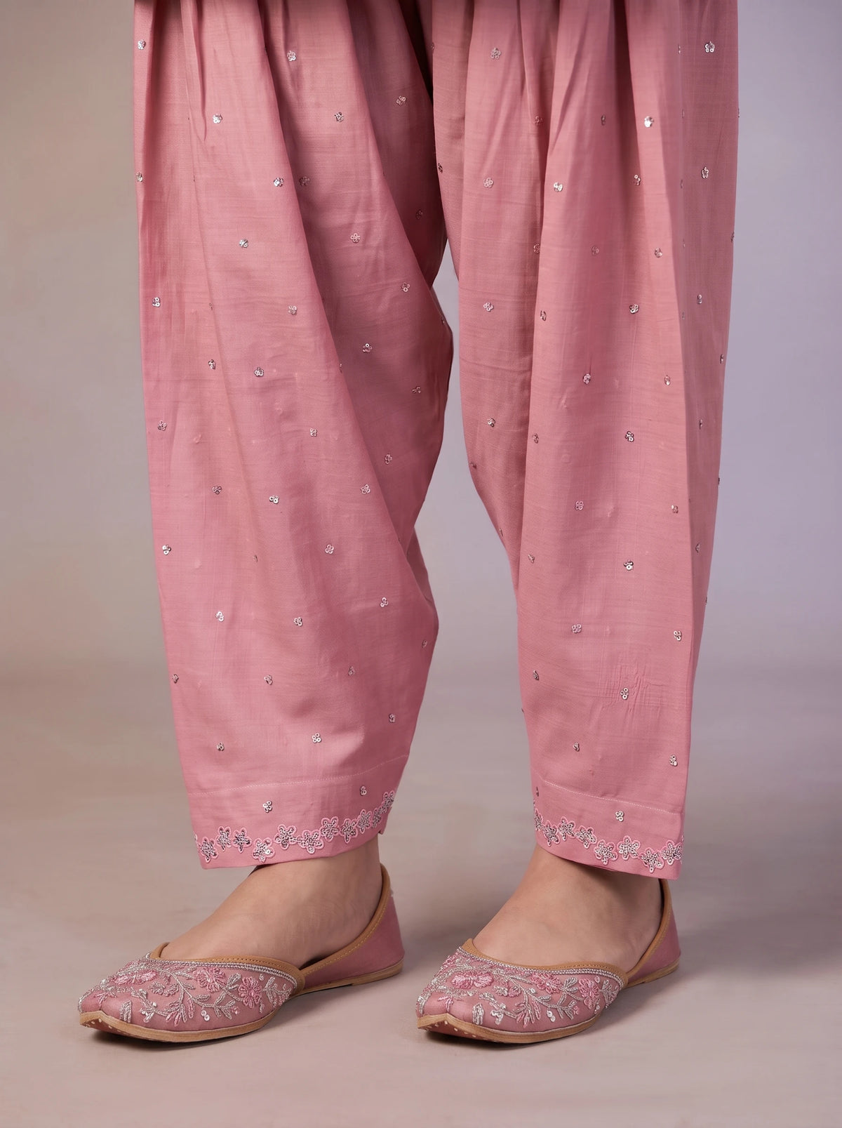 2 Piece Embroidered Raw Silk Suit