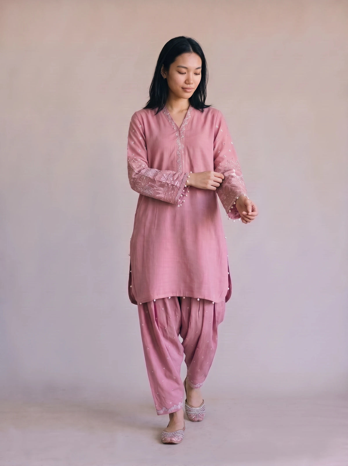 2 Piece Embroidered Raw Silk Suit