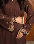 Women’s dark brown 1 piece pret tunic with embroidered cuffs