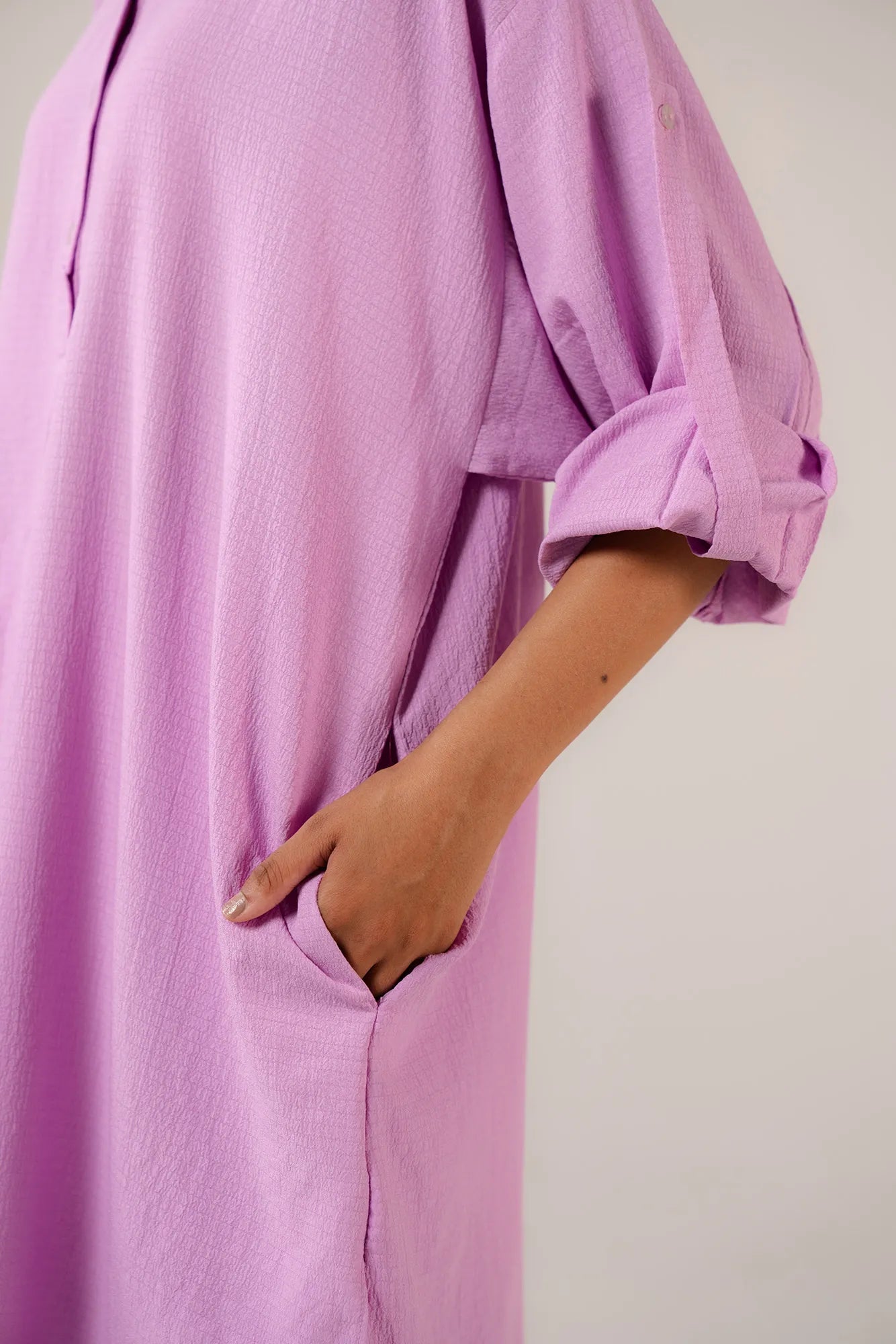 Women's solid blended shirt pink - casual oversized button down with chest pocket detail
