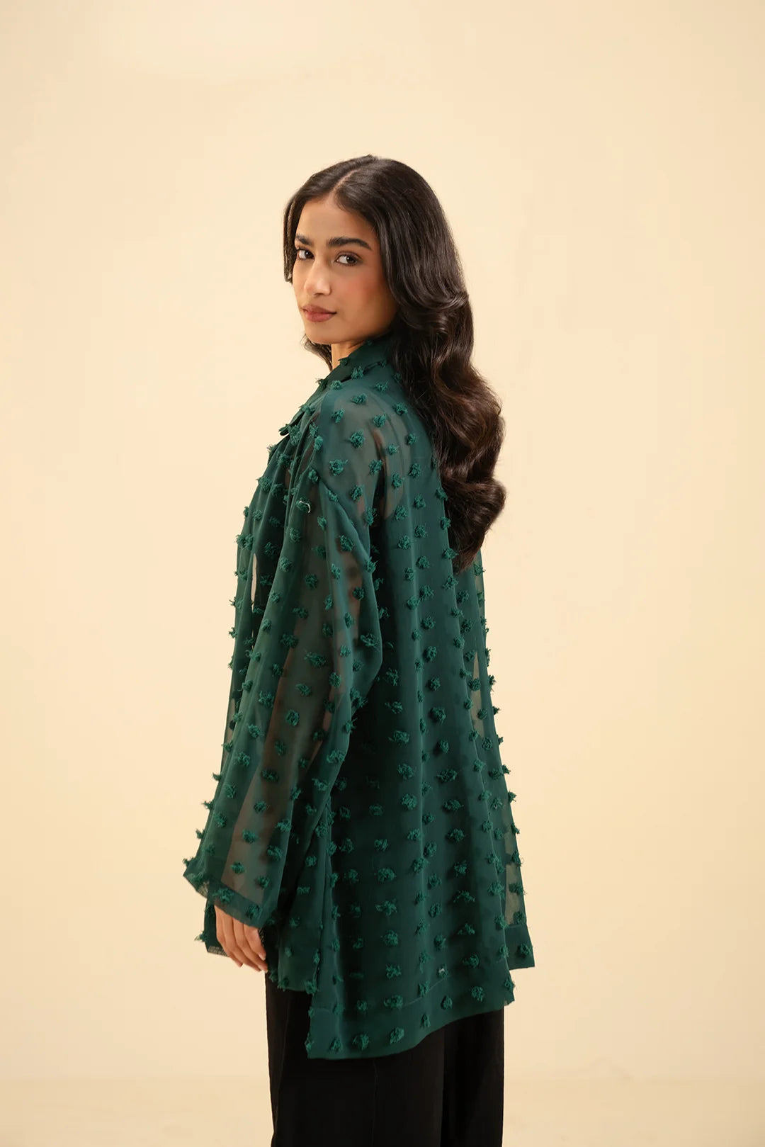 Women’s solid georgette button-down shirt – perfect lightweight top for layering.