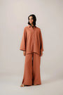 Women's terracotta co ord set - matching shirt and wide leg pants two piece outfit
