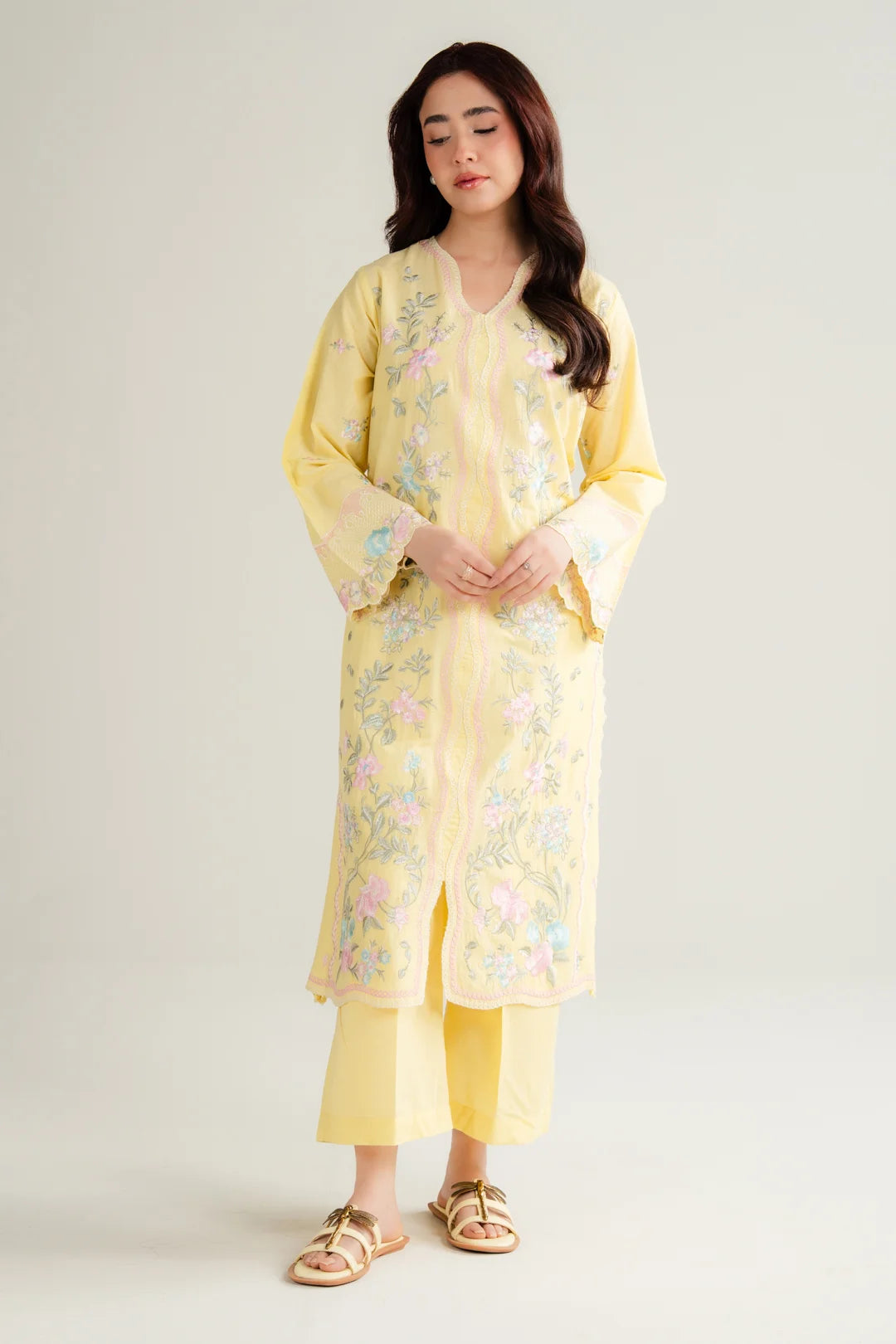 Yellow embroidered lawn suit 2 piece women Beyond East Pakistan