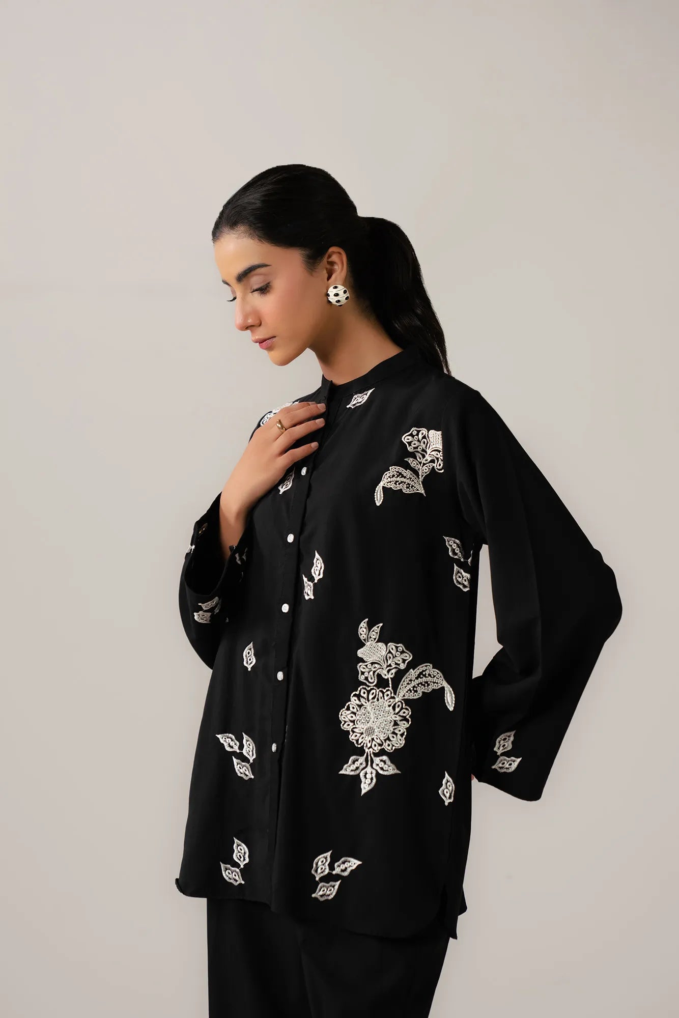 black embroidered women shirts best for college girls, university women in pakistan