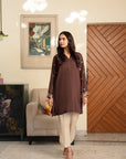 brown embroidered linen tunic