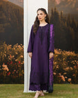 Shop dark purple embroidered linen salwar kameez — unstitched 3-piece suit from the Winter Tale collection. Premium Pakistani linen with rich embroidery. Buy now.