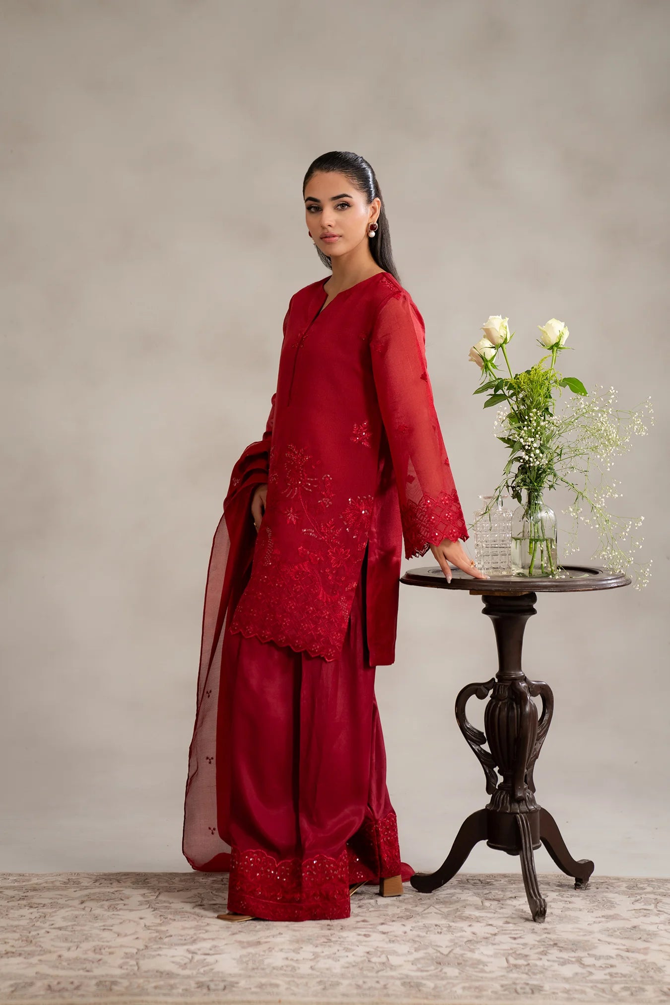 embroidered cotton net fabric suit​