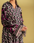 fancy black and white linen dress for parties, 2 piece suit with digital print, best for summer lawn collection in Lahore and Karachi
