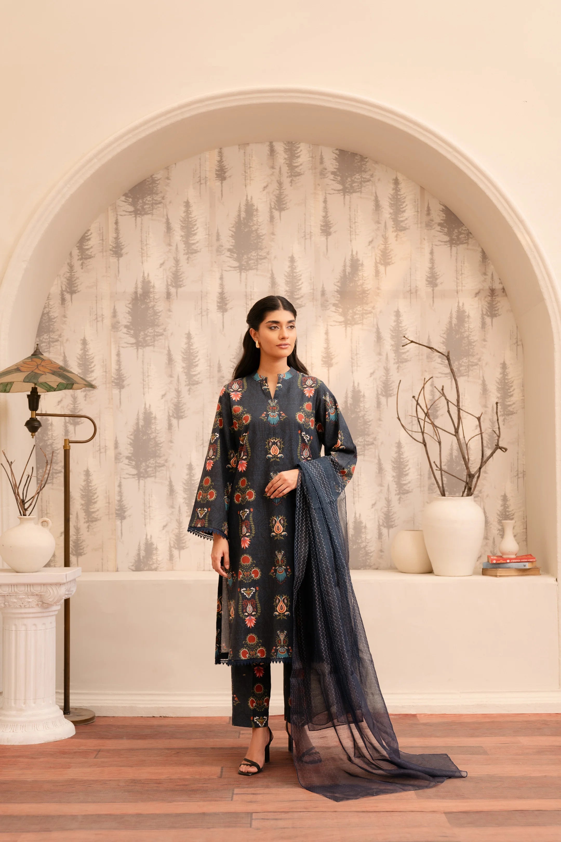 3 Piece Printed Khaddar Suit Pret Winter-24