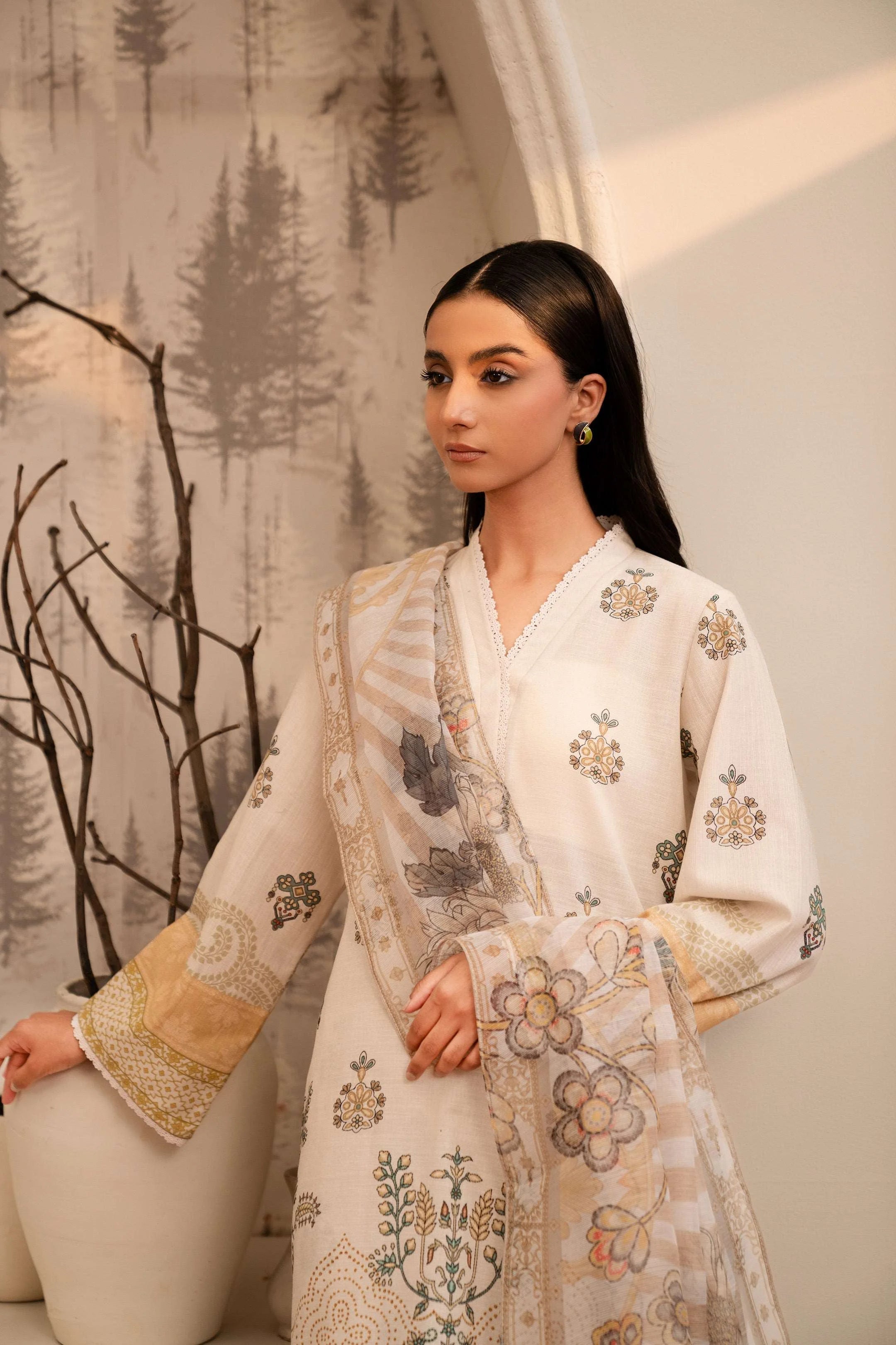 3 Piece Printed Khaddar Suit Pret Winter-24
