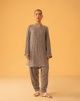printed suit design for women in heavy georgette with geometric pattern
