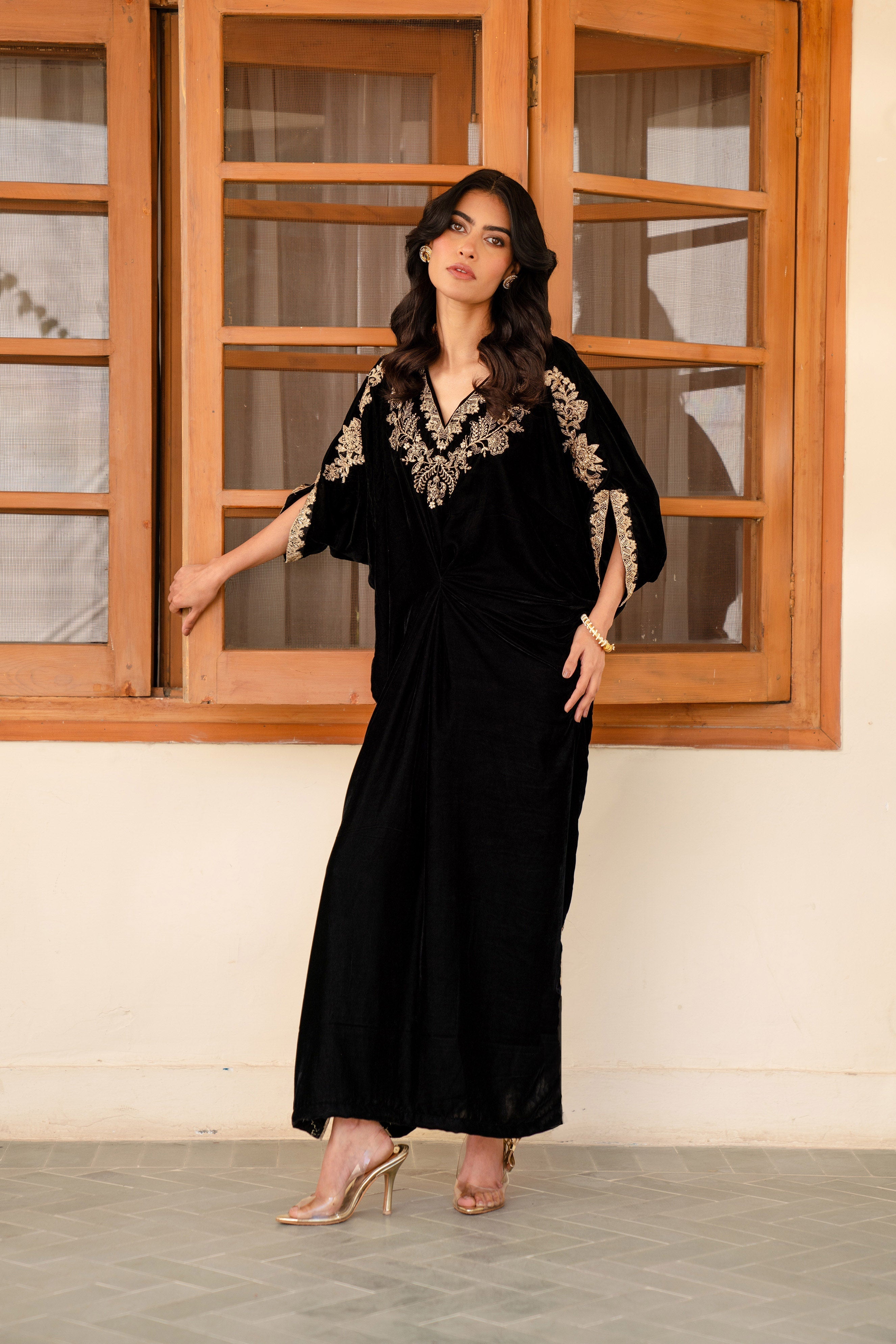 1 Piece Embroidered Velvet Kaftan Pret Winter-24