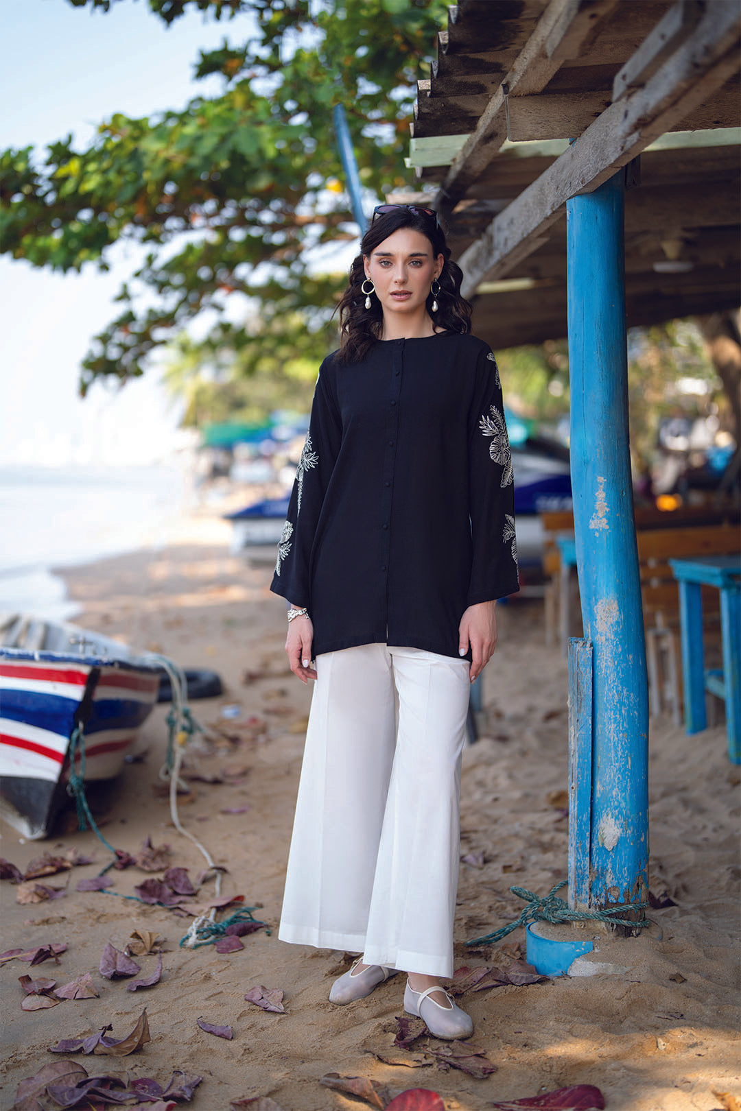 1 Piece Embroidered Linen Shirt Pret SS - 26