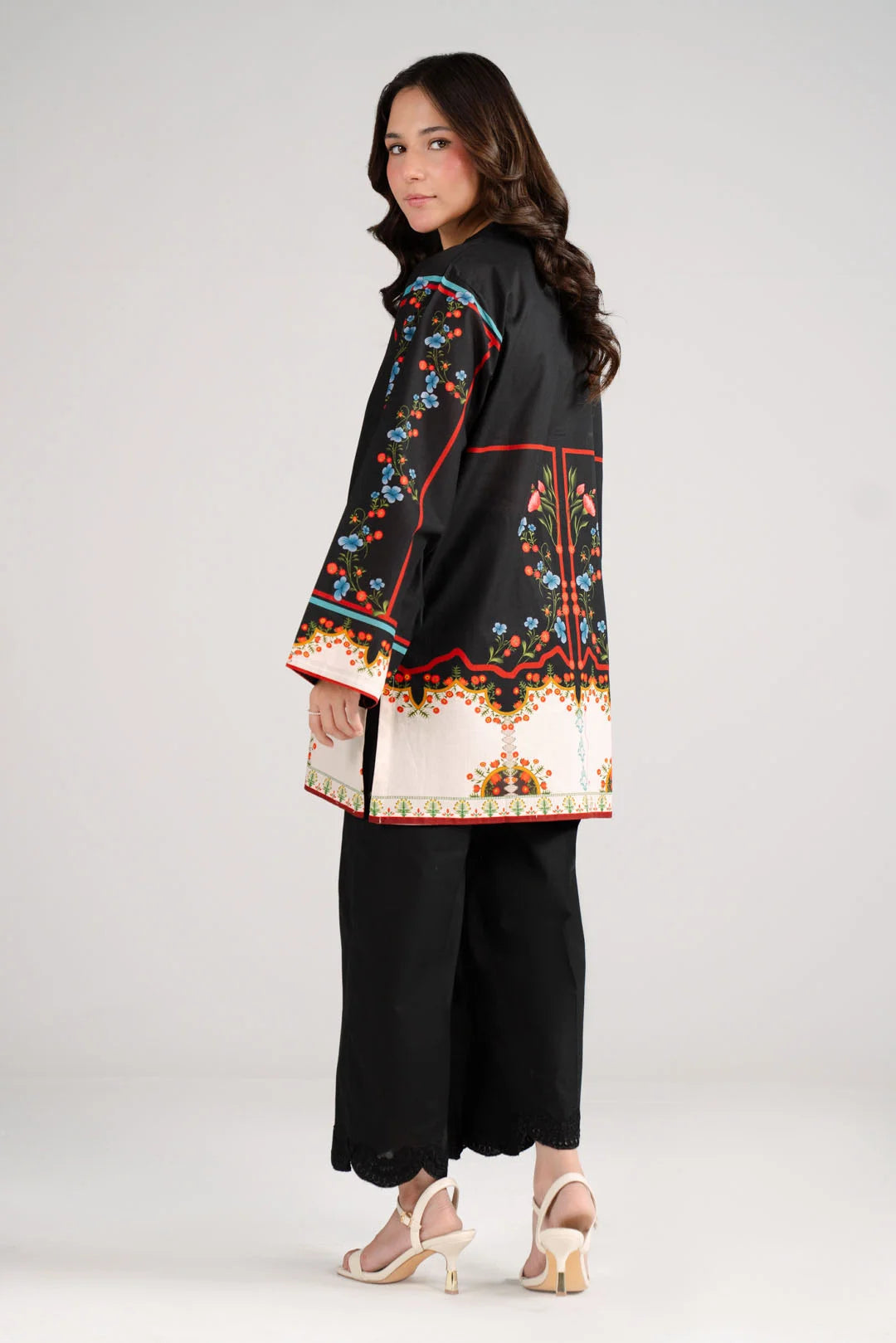 Women black embroidered ethnic kurta Pakistan - statement cambric printed shirt multicolor mother daughter twinning Eid 2026