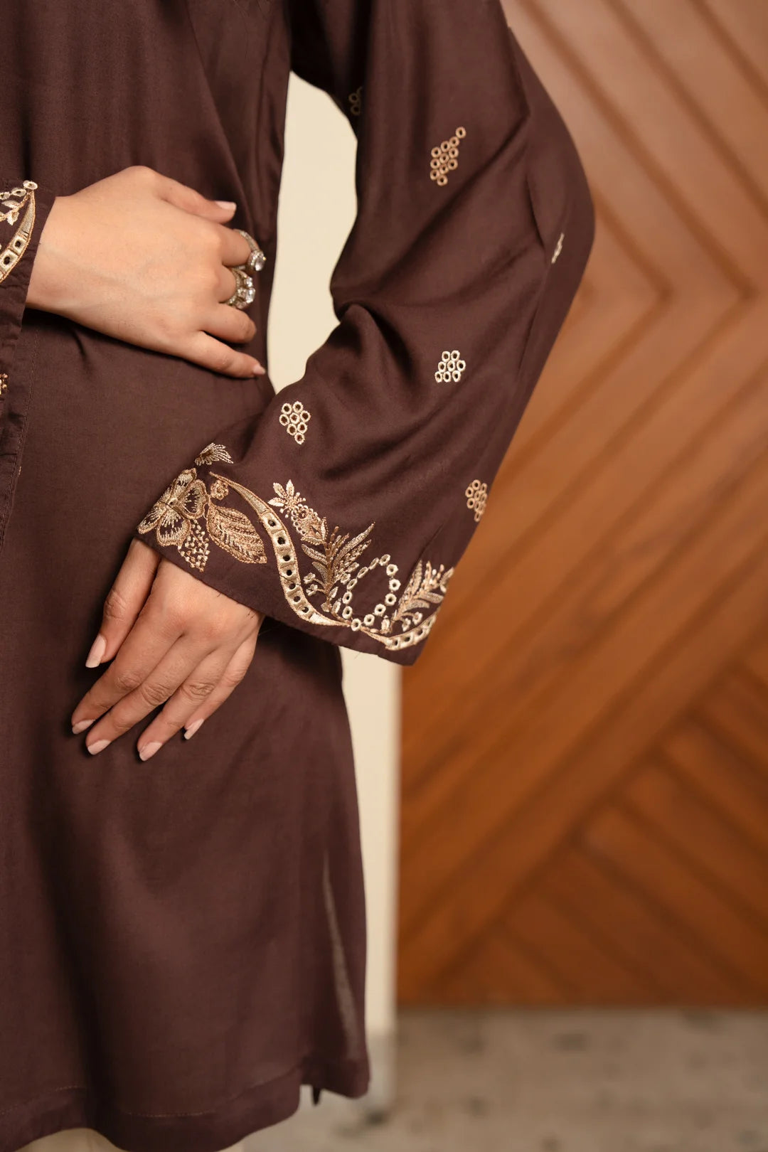 women embroidered brown top