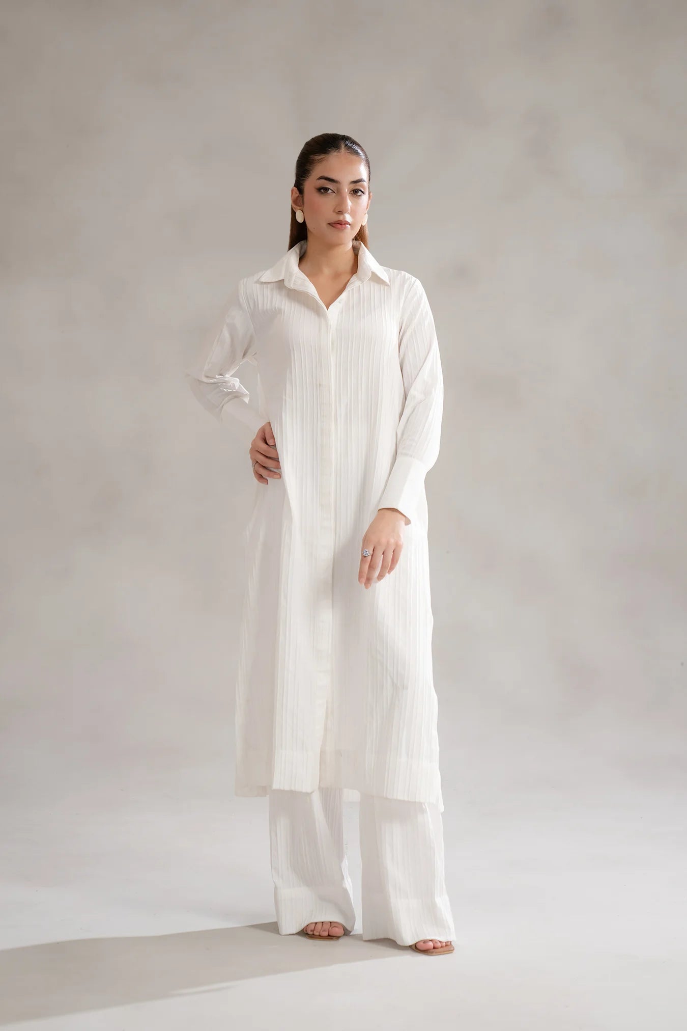 women shirt, and wide-leg trousers