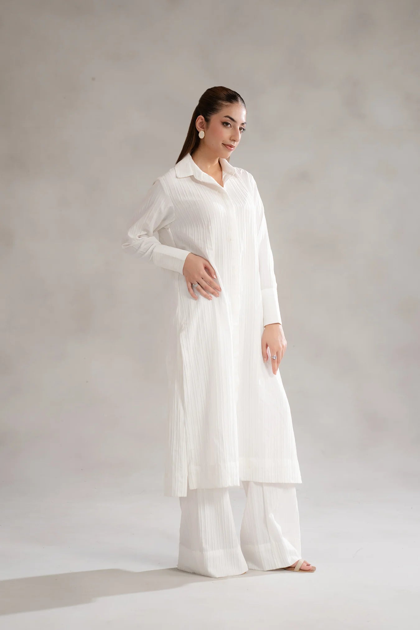 women shirt, and wide-leg trousers for casual wear 