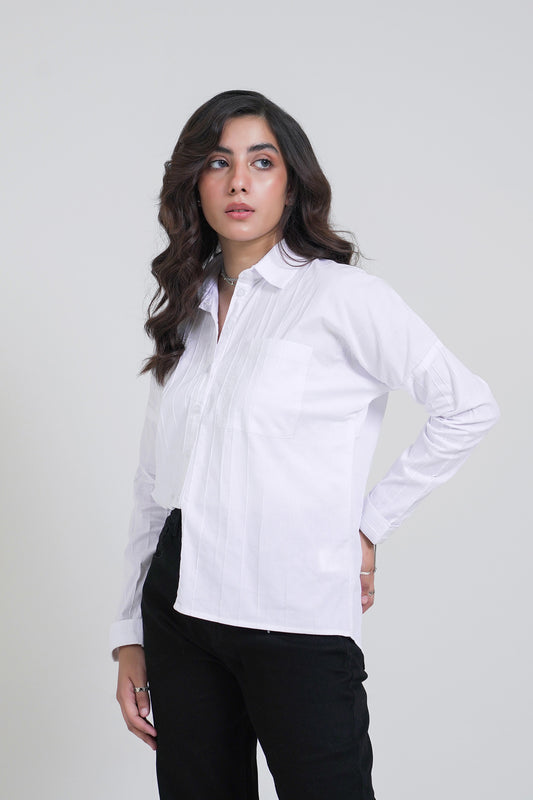 Pleated Button-up Shirt